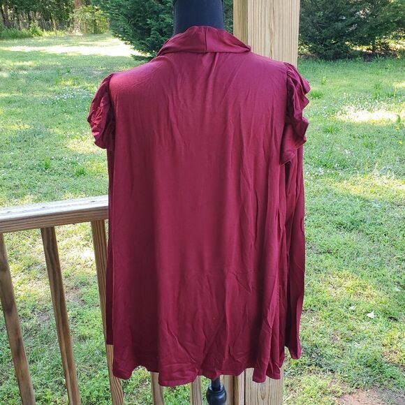 WINE red cardigan with ruffle sleeves 1X - Picture 4 of 6